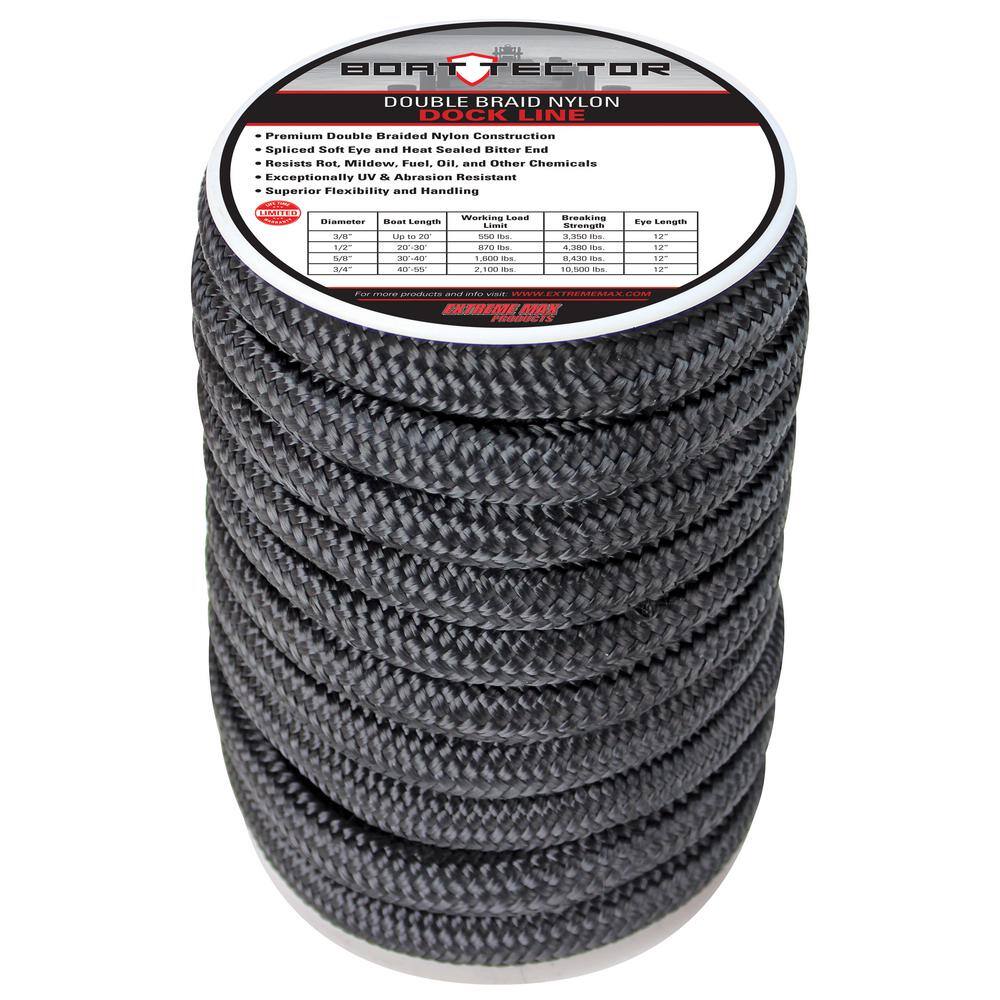 thumbnail image 2 of Set Of 4 Nylon Dock Lines – 3/8" X 10' Double Braid Mooring Ropes, Black By The Cordage Source 2 of 6
