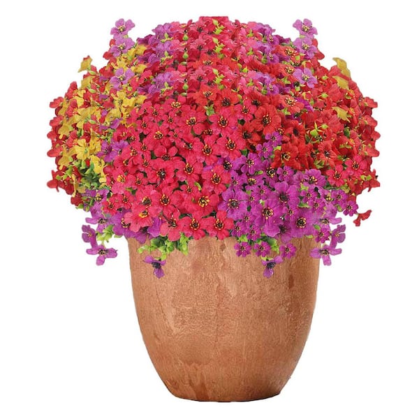 4.00" 16 Bundles Artificial Faux Plants Flowers Outdoor Decoration Faux Silk Colorful Mix Daisy Sun Resistant Realistic