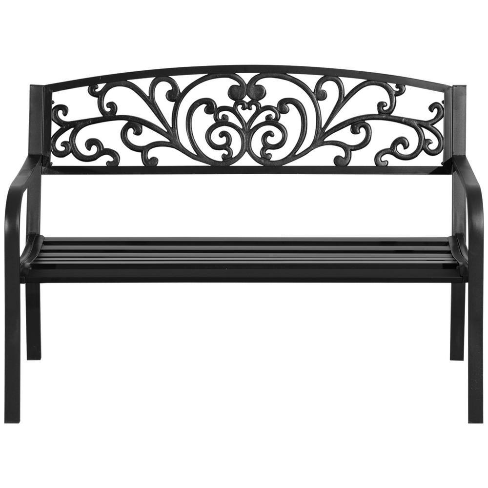 50" Black Iron Floral Pattern Outdoor Bench