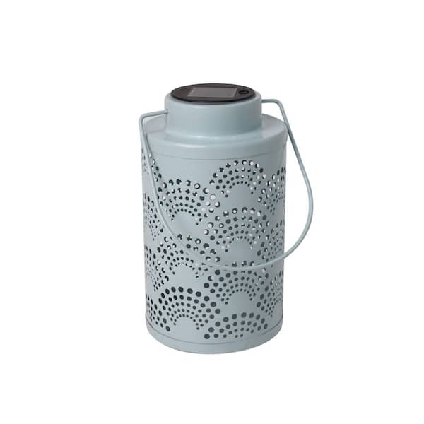 6 in. x 10 in. BLUE METAL CUT OUT Lantern WITH SOLAR LIGHT