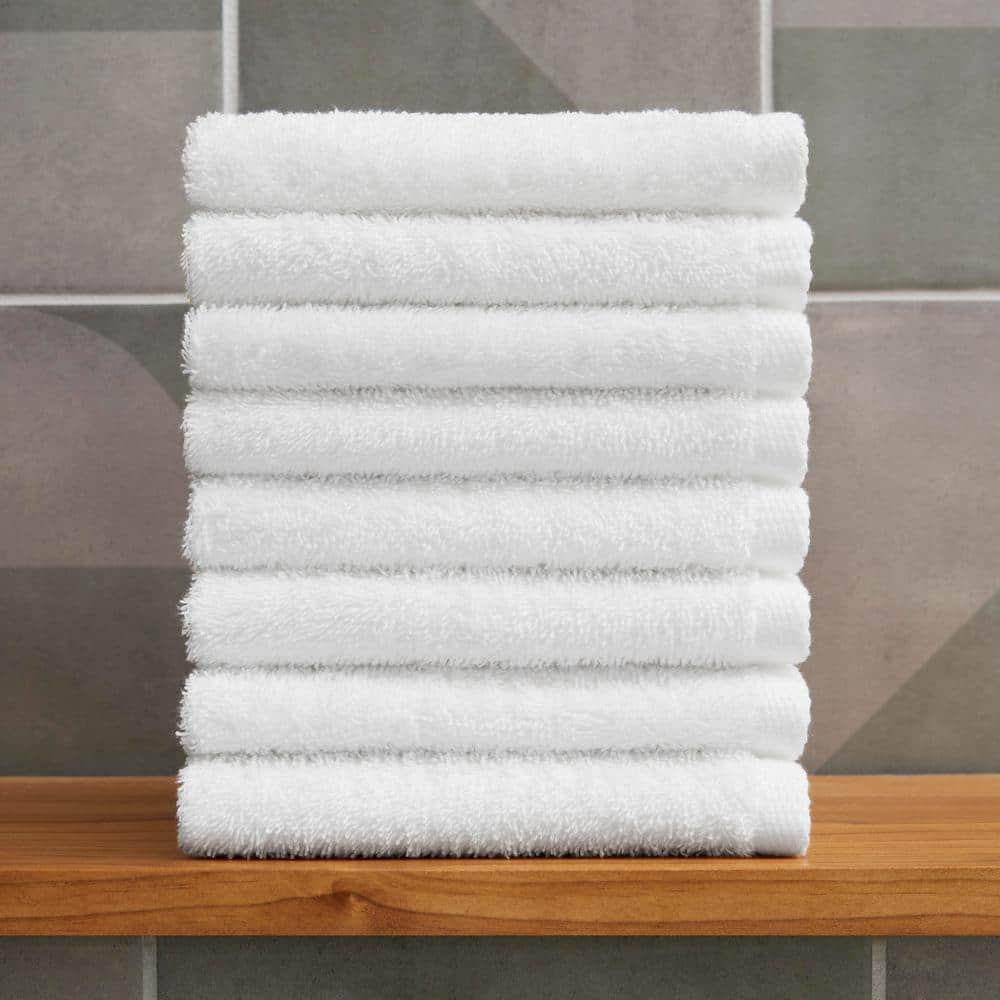 StyleWell Cotton 8-Piece Bright White Washcloth Set