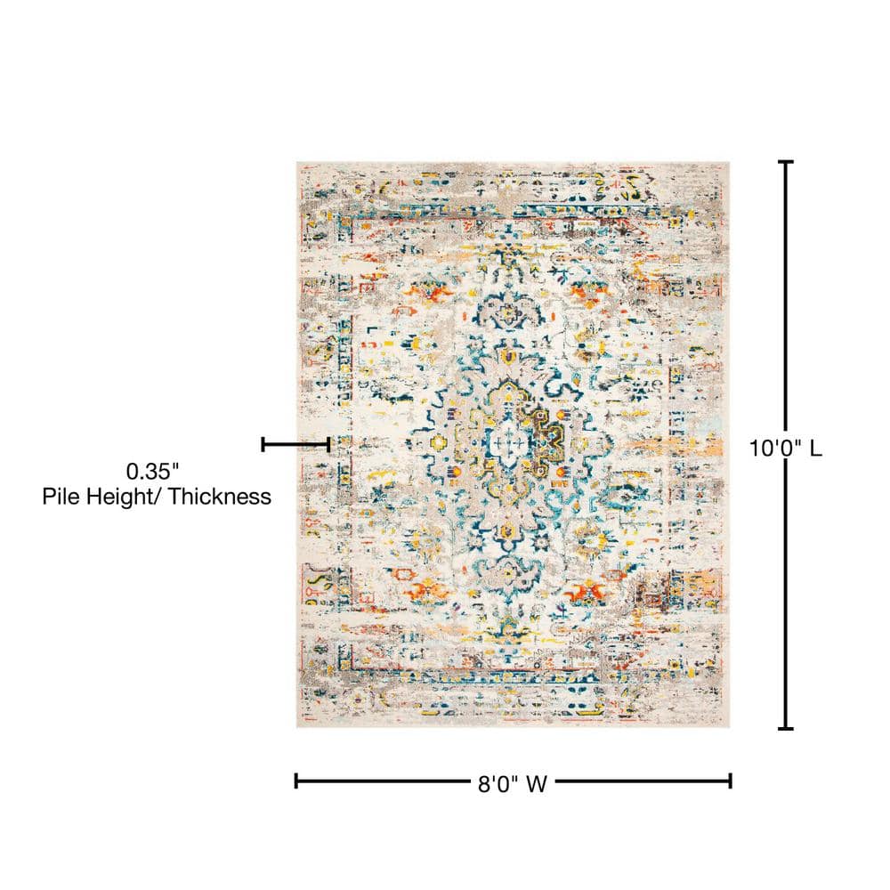 Madison Cream and Blue Round Synthetic Non-slip Rug