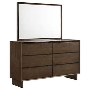 Glenwood Warm Brown 6-drawer 64 in. Dresser with Mirror