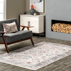 Bex Faded Spill-Proof Machine Washable Ivory Multi 4 ft. x 6 ft. Area Rug