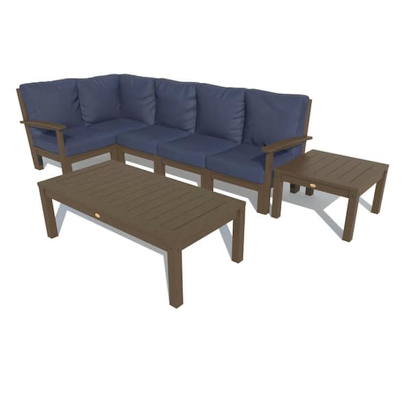 Highwood Bespoke Deep Seating 7-Piece Plastic Outdoor Sectional Set, Conversation Table, Side Table with Cushions