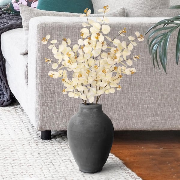 LIVING LUXURY 36 in. Champagne Ivory Artificial Eucalyptus Leaf Stem Plant Greenery Foliage Spray Branch (Set of 3)