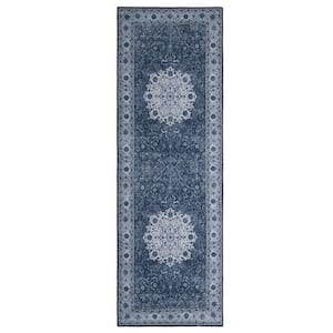 Blue 2 ft. x 6 ft. Vintage Persian Floral Print Modern Area Rug
