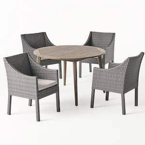 Torrence Gray 5-Piece Wood and Plastic Outdoor Dining Set with Silver Cushions
