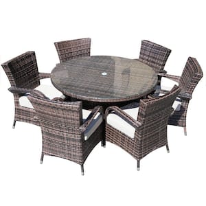 Sicily 7-Piece Wicker Outdoor Dining Set with Washed Cushion-Brown Wicker