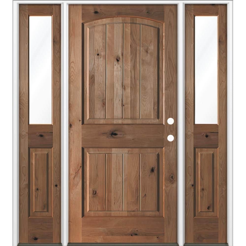 64 in. x 80 in. Knotty Alder Arch Top Left-Hand/Inswing Clear Glass BEHR True Black Stain Wood Prehung Front Door w DHSL price history on PriceWatchPro