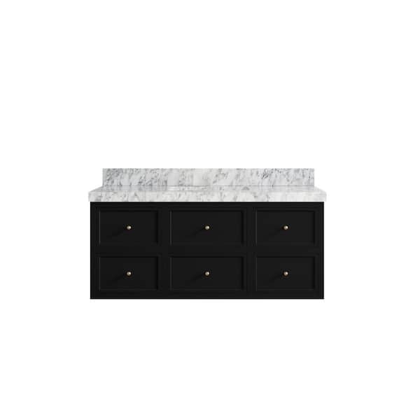 Willow Collections Roswell 48 in. Single Sink Freestanding Black Bath Vanity with Carrara Marble Top