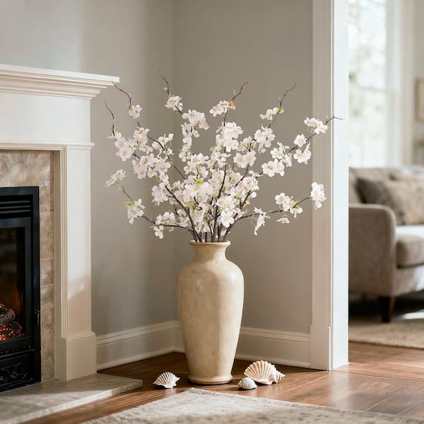 31.5 in. Botanical Spring White Indoor Artificial Cherry Blossom