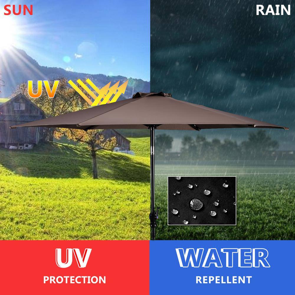 Tan 10ft Hexagon Steel Frame Patio Umbrella with Crank Lift