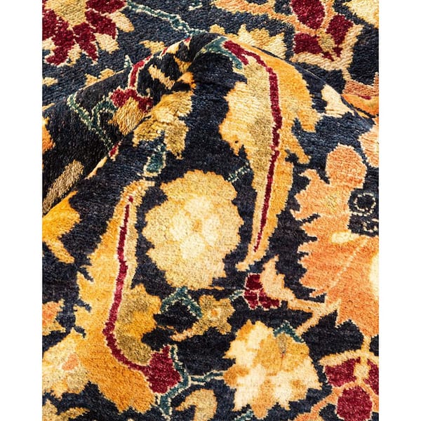 Mogul Blue 9 x 12 Oriental Wool Indoor Area Rug