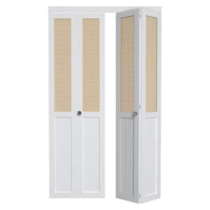 48 in. x 80.5 in. Solid Core White Finished MDF and Rattan Weaving Bi-Fold Door with Hardware