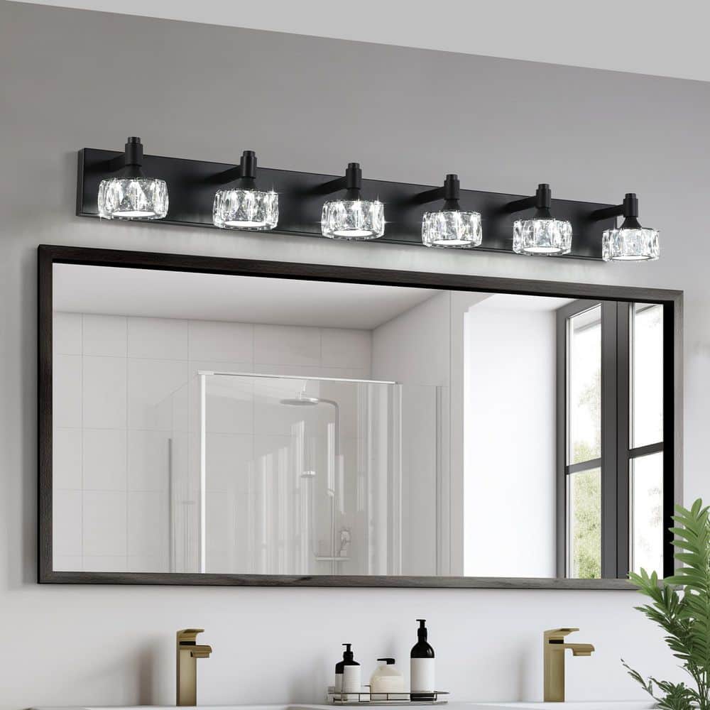 43.9 in. 6 Light Modern black Grain Finish Vanity Light Fixture Bathroom Over Mirror Wall Lights Glass Shades Living price history on PriceWatchPro