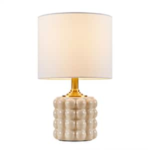 14.75 in. Cream Cracked Ceramic Table Lamp with White Shade