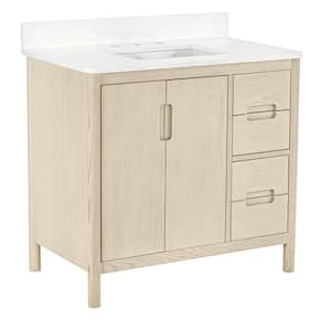 Montrose 37 in W x 22 in D x 35 in H Single Sink Bath Vanity in Natural Elm With White Quartz Top