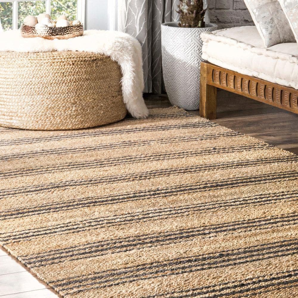 Sandy Natural Striped Jute Handmade Area Rug 3' x 5'