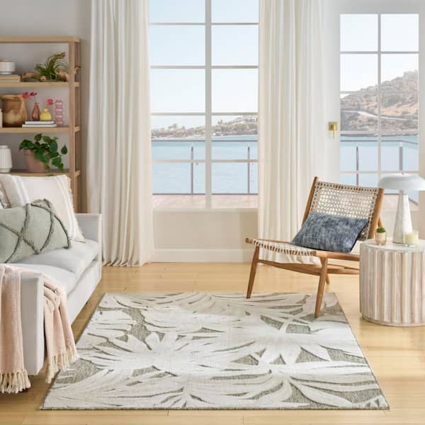 Aloha Ivory Sage 4 ft. x 6 ft. Palmette Contemporary Area Rug