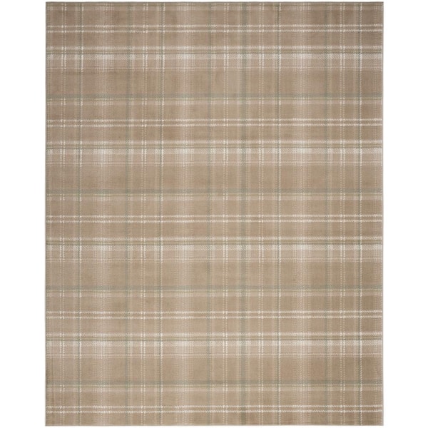 Grafix Taupe 5 ft. x 7 ft. Plaid Contemporary Area Rug