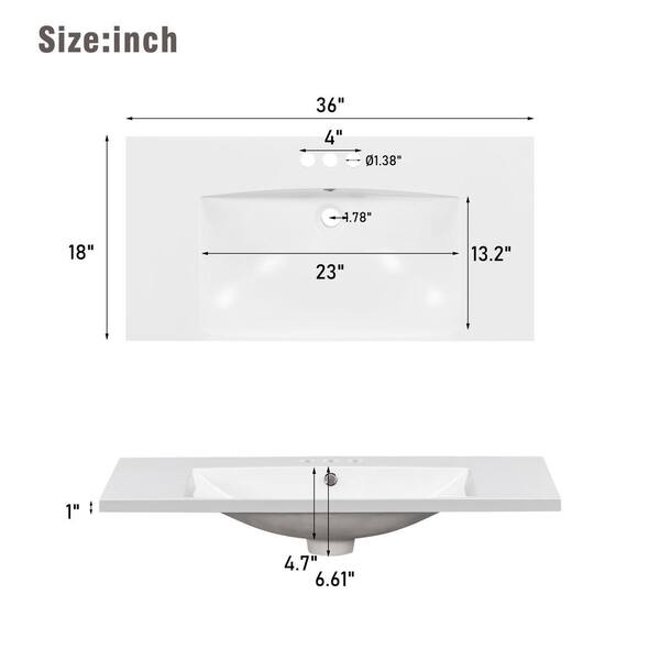 Ziyudura 36 in. Single Sink Freestanding White Bath Vanity with