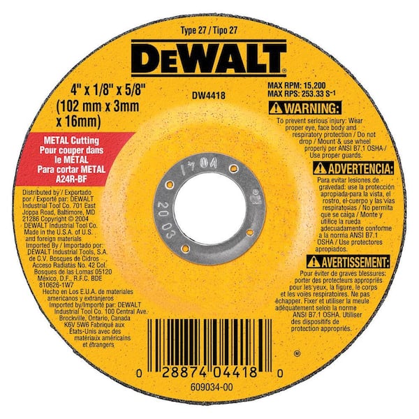 DEWALT 4 in. x 1/8 in. x 5/8 in. General Purpose Metal Cutting Wheel
