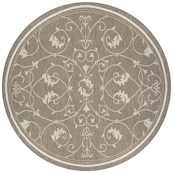 Recife Veranda Champagne-Taupe 9 ft. x 9 ft. Round Indoor/Outdoor Area Rug
