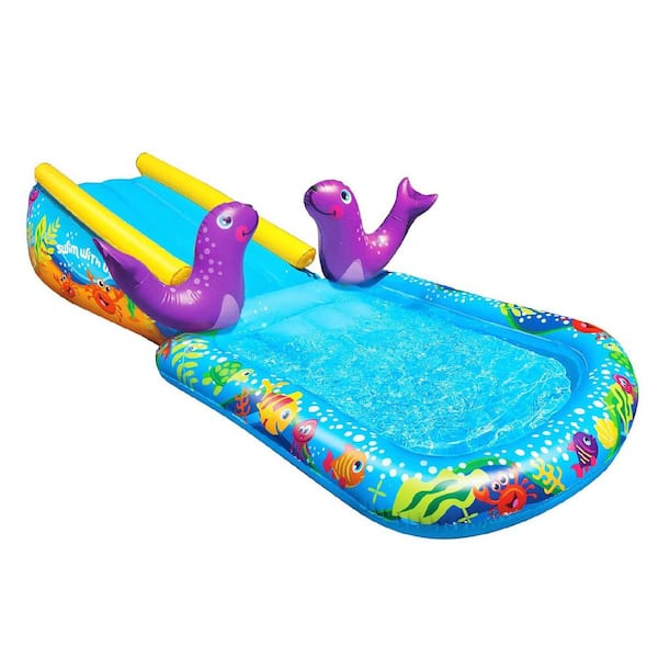 BANZAI Toddler Outdoor Blue Inflatable My First Water Slide and Splash Pool