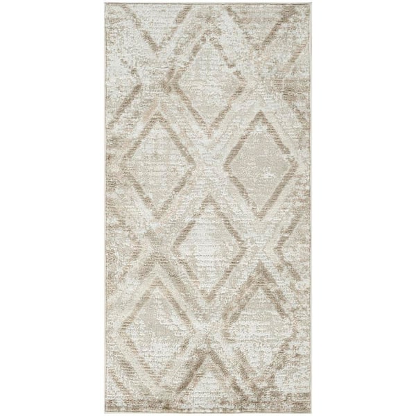 Dekor 2 ft. x 4 ft. Ivory Taupe Diamond Contemporary Area Rug