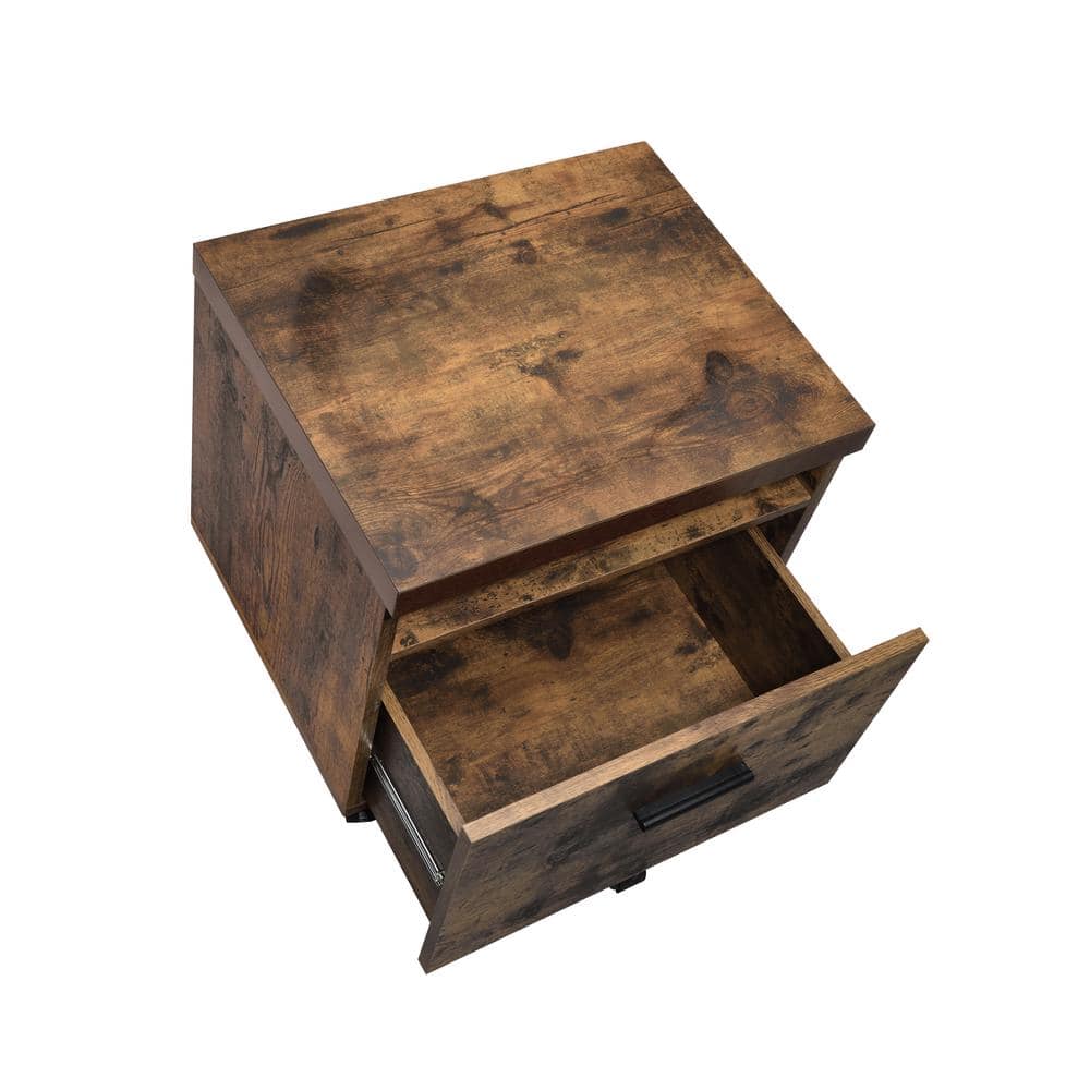 Weathered Oak Mobile File Cabinet with Drawer and Open Storage