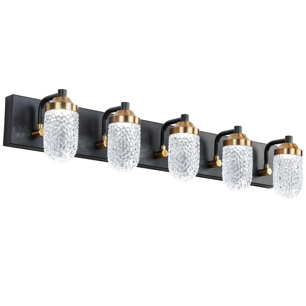 HOMLUX 6.31 in.5-Light Modern Black Crystal Bathroom LED Vanity Lights ...