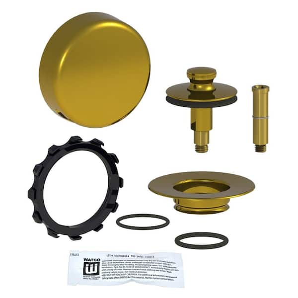 Watco QuickTrim Push Pull Bathtub Stopper and Innovator Overflow Kit in Polished Brass