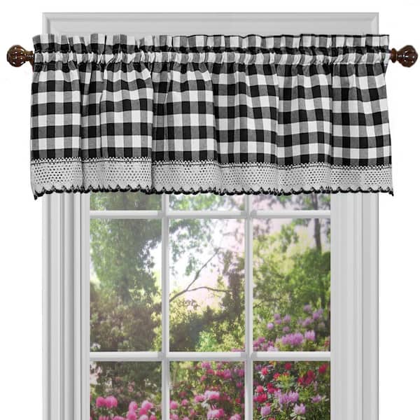 ACHIM Buffalo Check 14 in. L Polyester/Cotton Window Curtain Valance in Black
