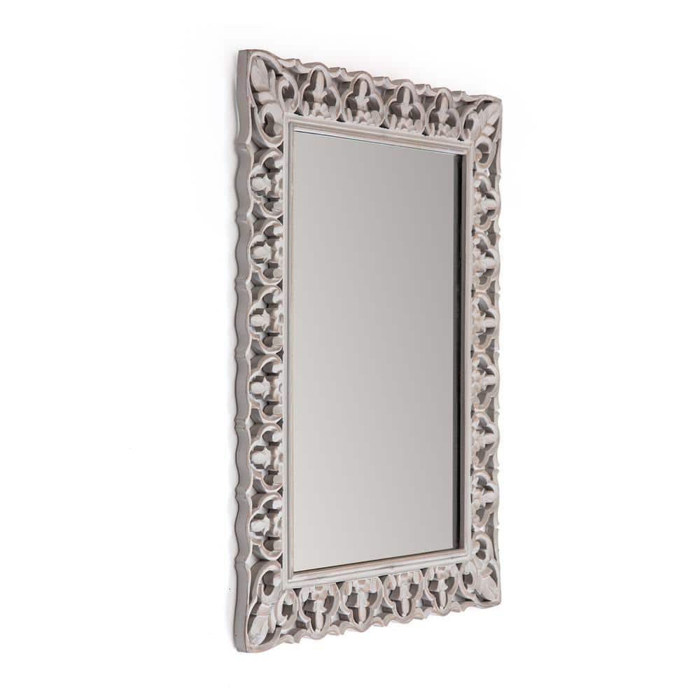 Calie Distressed Grey 25" Ornamental Wood Wall Mirror