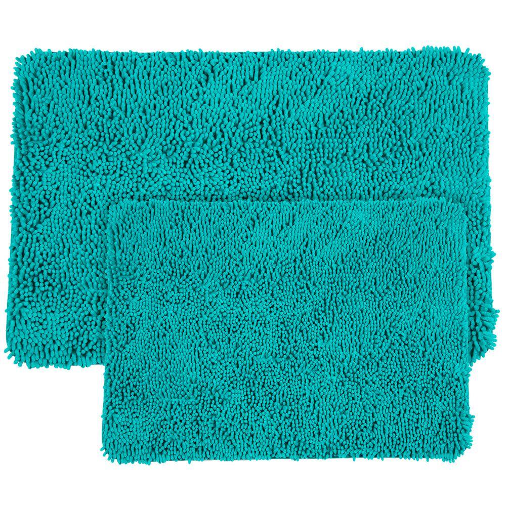 Lavish Home Shag Seafoam 21 in. x 32 in. Memory Foam 2Piece Bath Mat