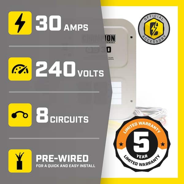 30 Amp 8 Circuit Manual Transfer Switch with 25 ft. Generator Power Cord