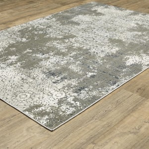 Galleria Beige/Gray 5 ft. x 8 ft. Oriental Abstract Distressed Polyester Indoor Area Rug