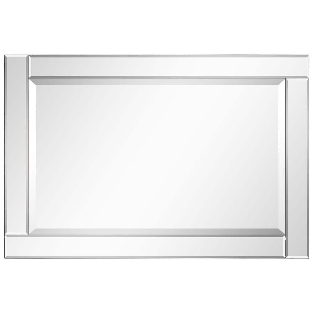 Silver Beveled Rectangular Wall Mirror with Wood Frame