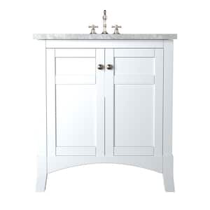 New York 30 in. W x 22 in. D x 34 in. H Bathroom Vanity in White with White Carrara Marble Top with White Sink