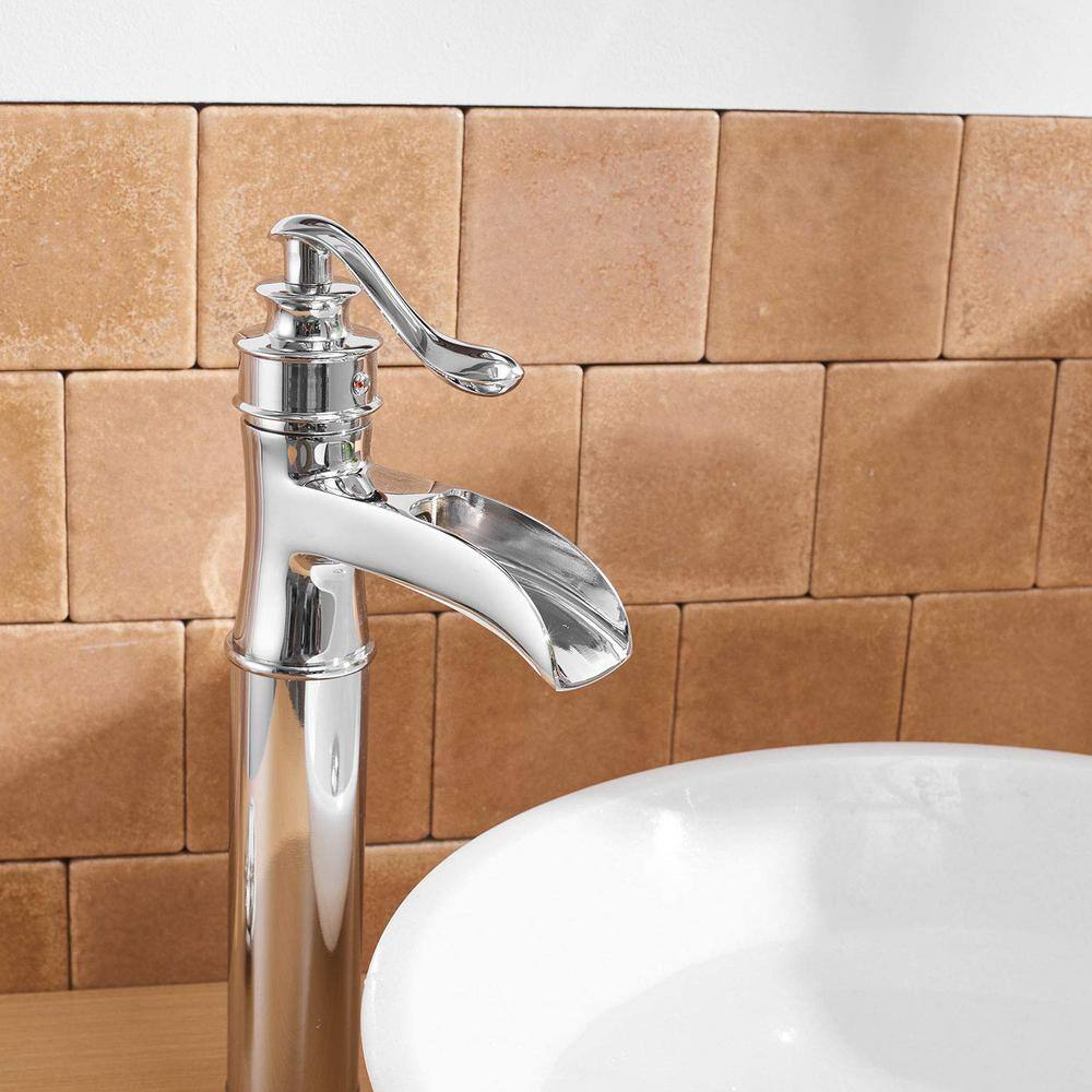 Polished Chrome Single Handle Waterfall Bathroom Faucet with Pop-Up Drain