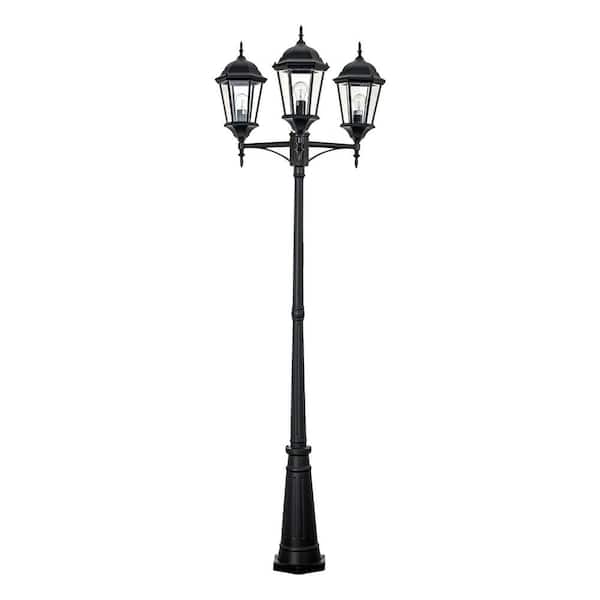 Bel Air Lighting Classical 8 ft. 3-Light Black Outdoor Lamp Post Light Fixture Set with Clear Glass