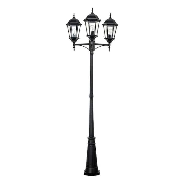 Classical 8 ft. 3-Light Black Outdoor Lamp Post Light Fixture Set with Clear Glass