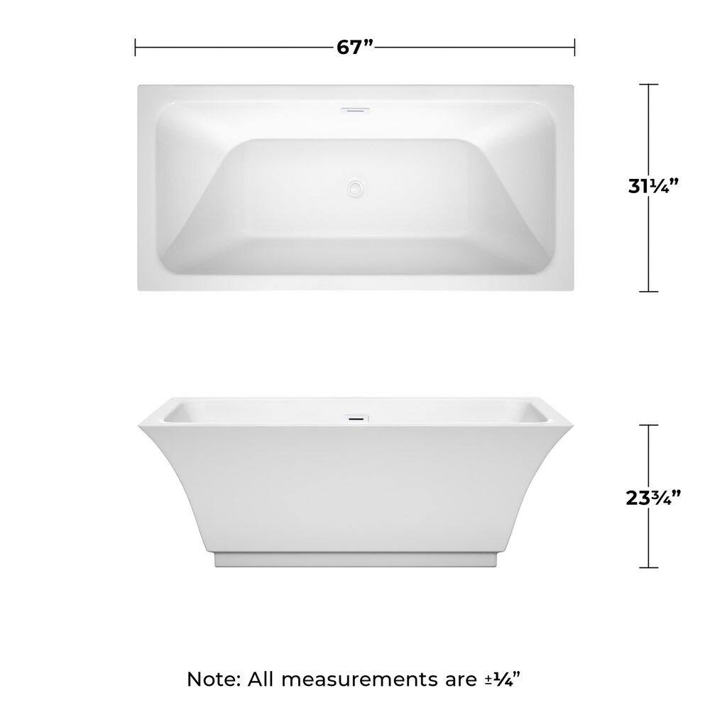 Galina 67'' Shiny White Acrylic Freestanding Soaking Bathtub