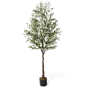6 ft. Green Olive Artificial Tree, Faux Plant in Pot, Faux Olive Branch and Fruit with Dried Moss for Indoor Home Office