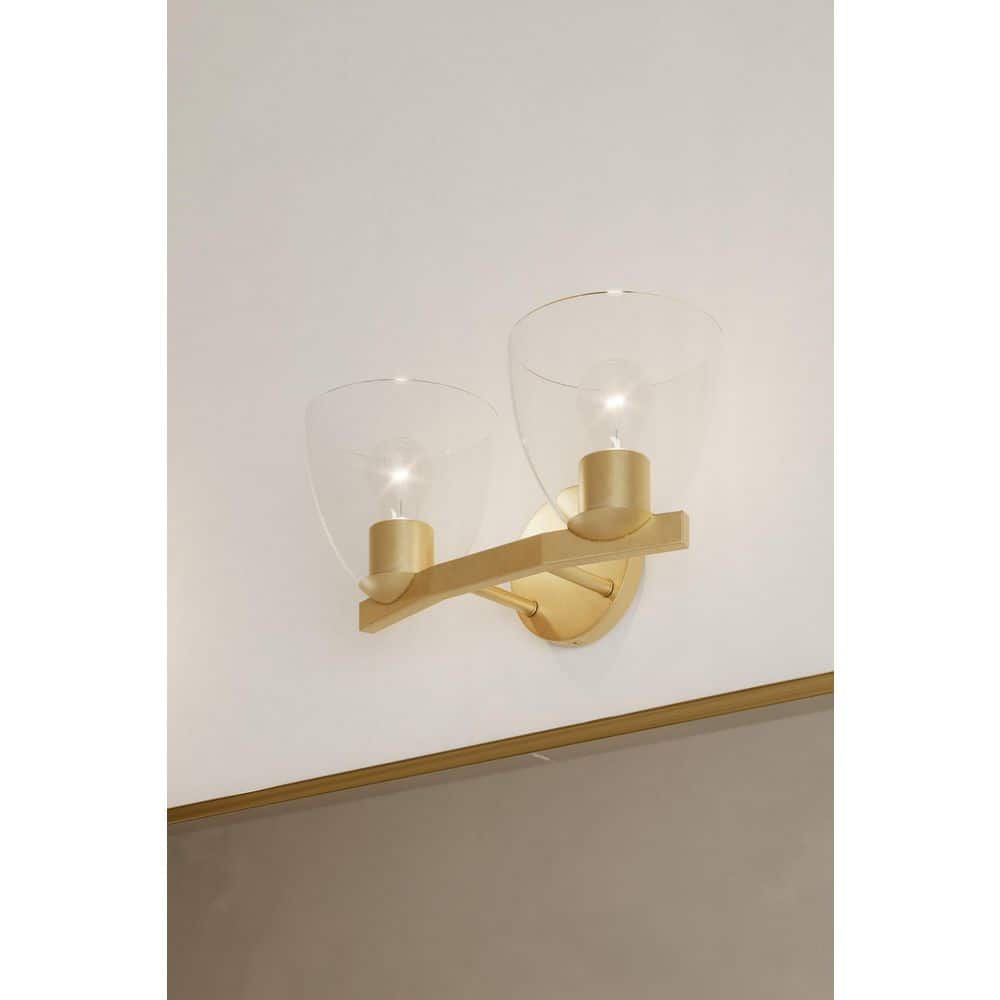 Noellea 15.25 in. 2-Light Legacy Brass Vanity Light with Clear Glass Shades price history on PriceWatchPro