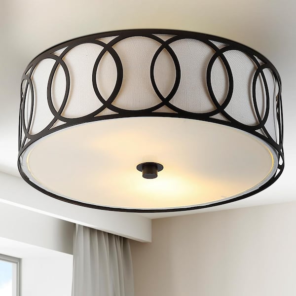 JONATHAN Y Aria 12.25 in. 2-Light Oil Rubbed Bronze Metal LED Flush Mount