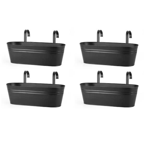 4 Pcs Metal Iron Hanging Flower Pots 15.7 Inch Hanging Bucket Pots with Detachable Hooks,Black