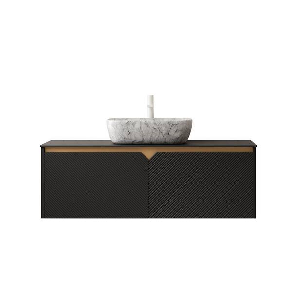 TCYO 48 in. Wall-Mounted Black Bath Vanity with Black Sintered Stone ...