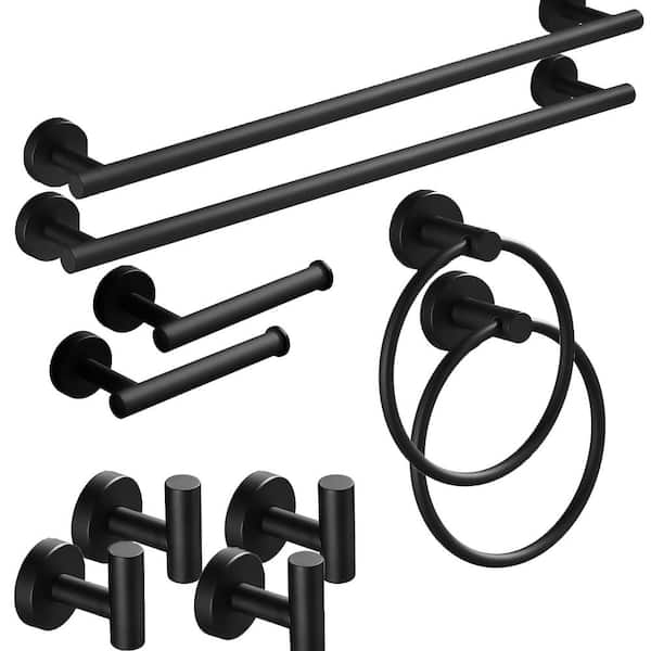 10-Piece Bath Hardware Set with Towel Ring Toilet Paper Holder Towel Hook and Towel Bar in Matte Black